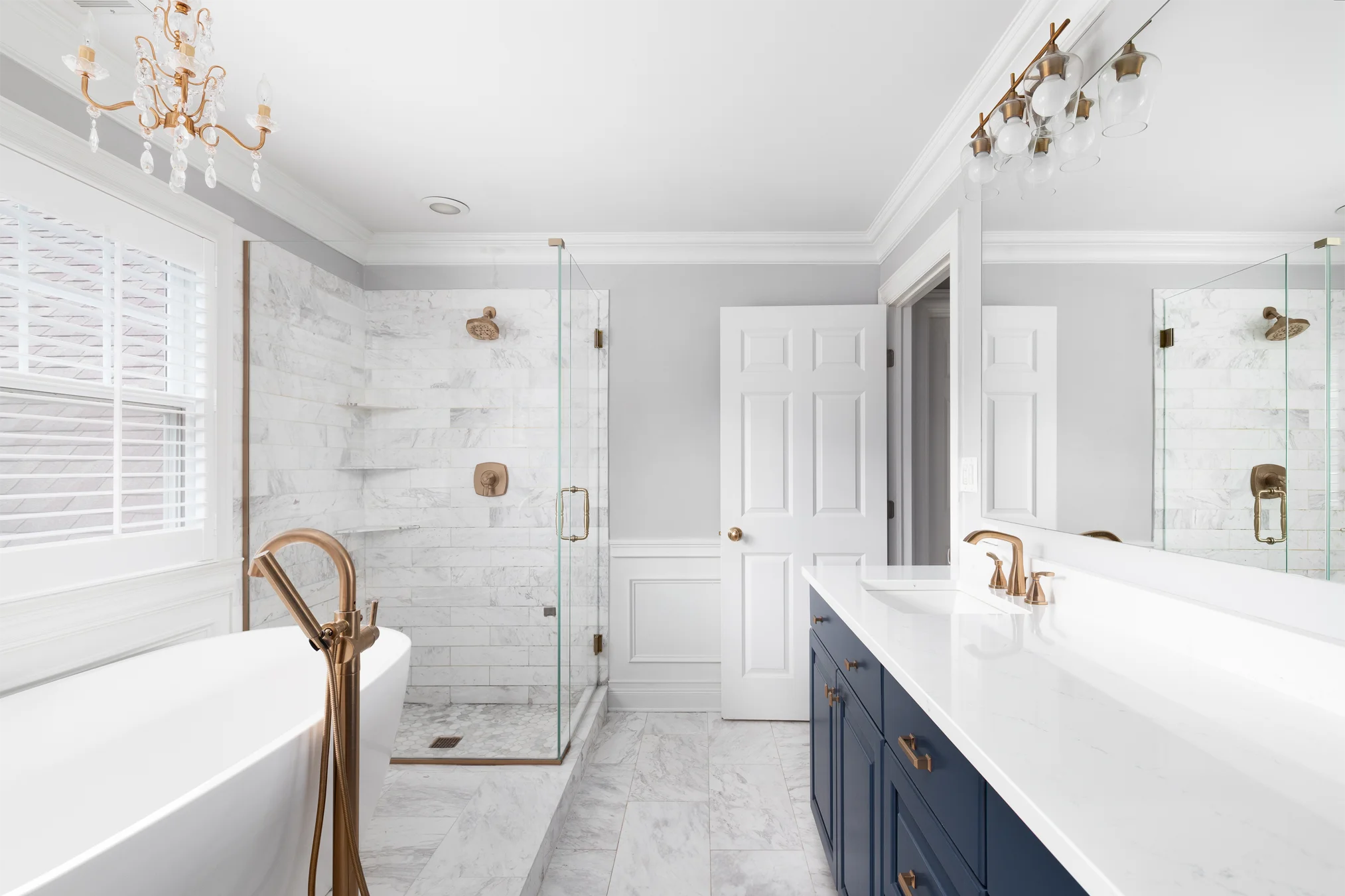 Bright bathroom with professionally installed wall and floor tile