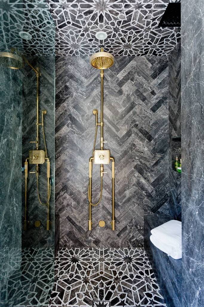 Patterned mosaic tilework with visible grout and clean finished edges